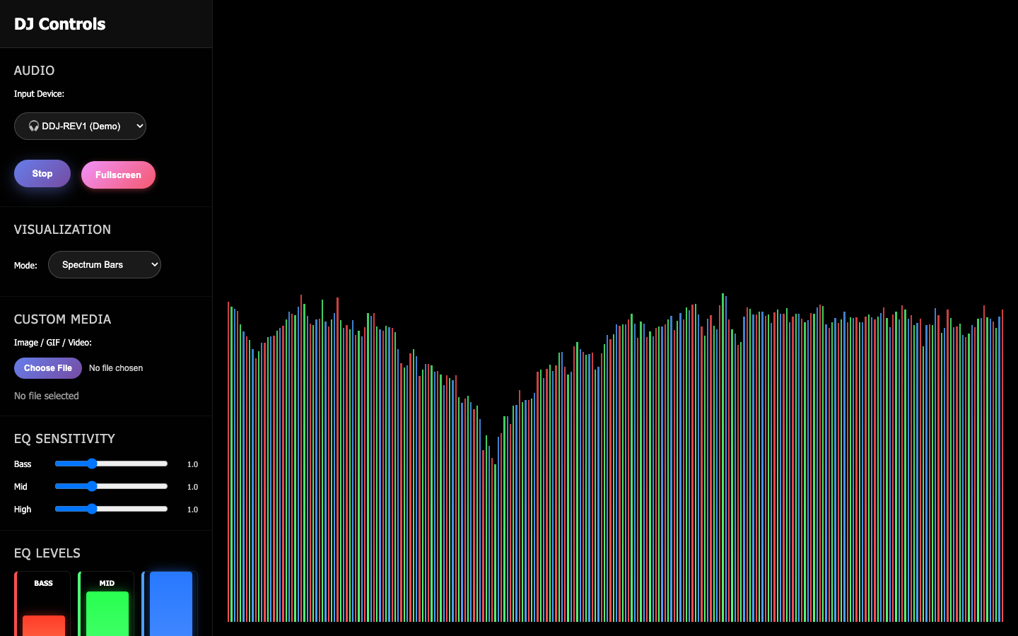 DJ Visualizer spectrum bars mode reacting to audio